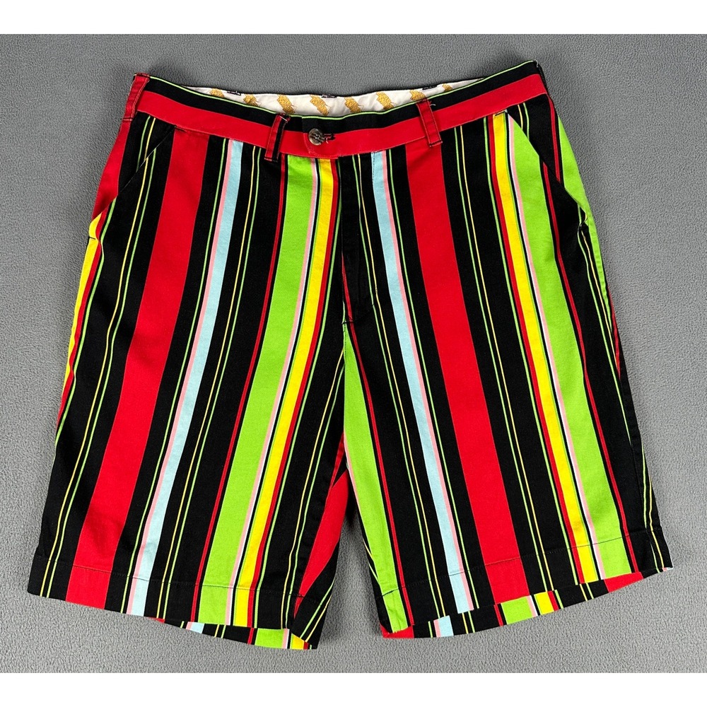 Loudmouth Shorts Mens 36 Red Black Green Colorful Rasta Stripe Golf Country Club